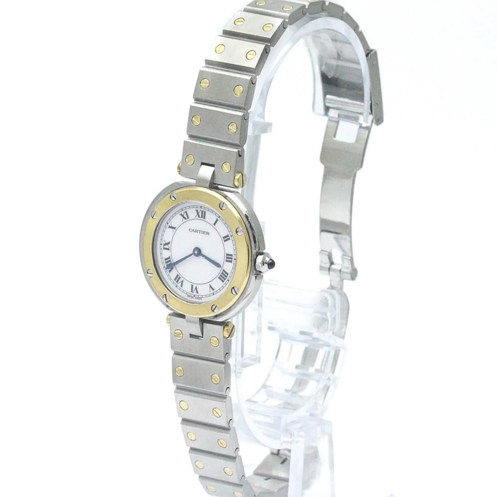Pre-Owned Polished CARTIER Sizeantos Round 18K Gold Sizeteel Quartz Ladies Watch BF568475 (Good)