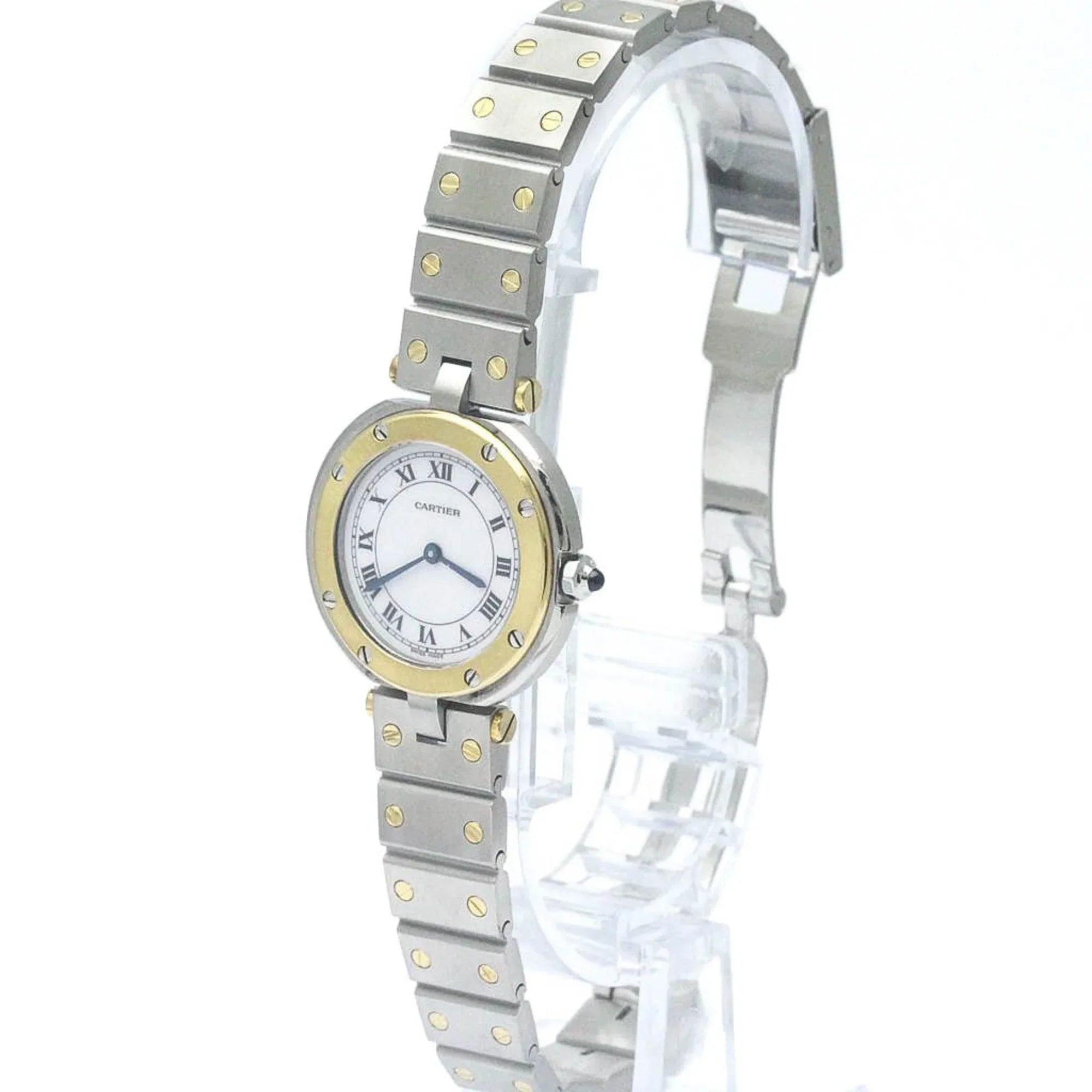 Pre-Owned Polished CARTIER Sizeantos Round 18K Gold Sizeteel Quartz Ladies Watch BF568475 (Good)