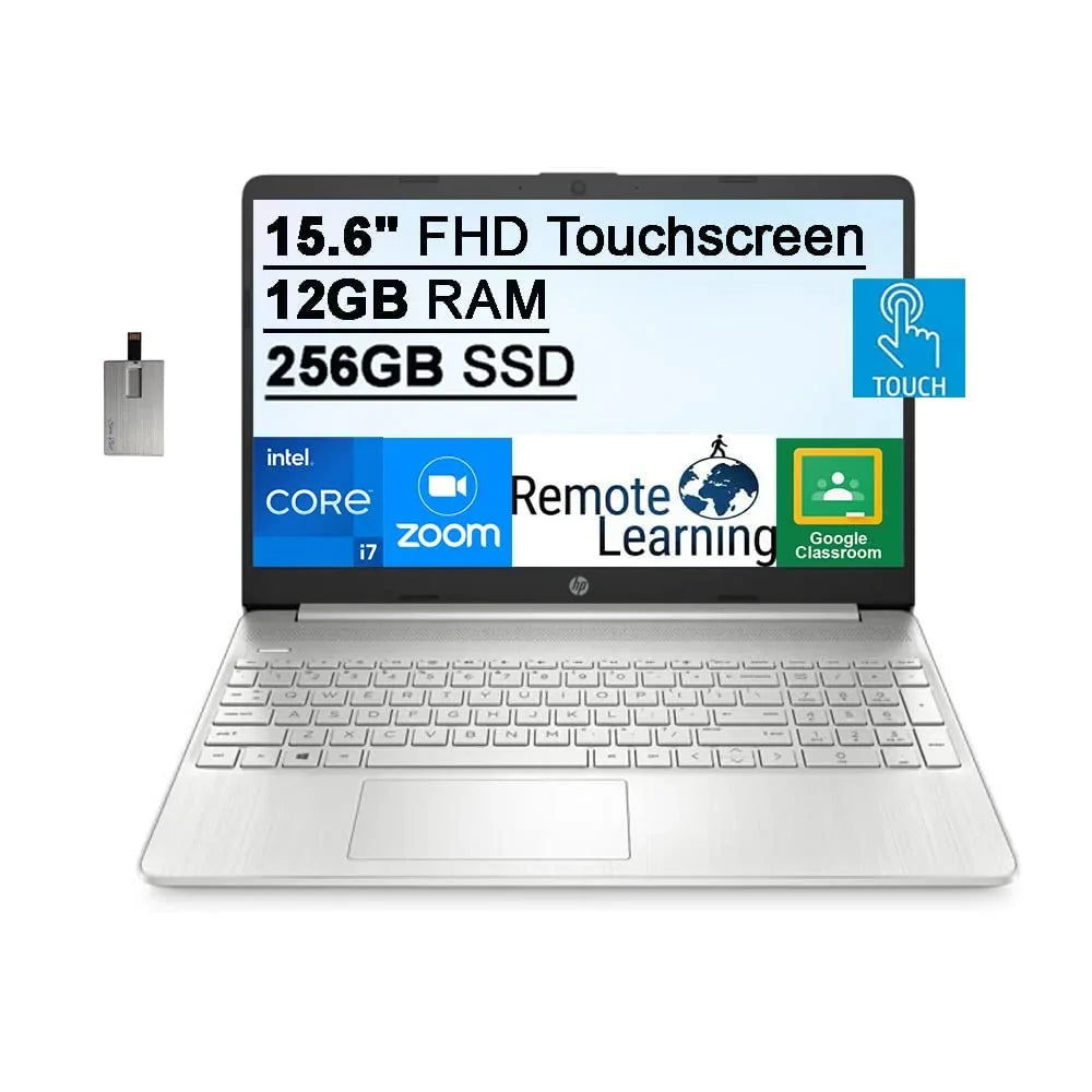 HP 2021 15.6" FHD IPSize Touchscreen Laptop Computer, Intel Core i7-1165G7 (Beats i7-1065g7), 12GB RAM, 256GB SizeSizeD, Intel Iris Xe Graphics, HD Webcam, HD Audio, Win 11 Size, Sizeilver, 32GB SizenowBell USizeB Card