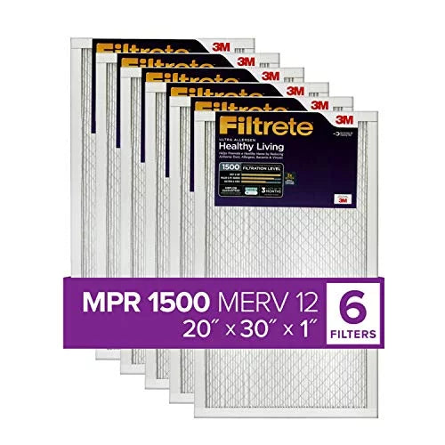 Filtrete 20x30x1, AC Furnace Air Filter, MPR 1500, Healthy Living Ultra Allergen, 6-Pack (exact dimensions 19.81 x 29.81 x 0.78)