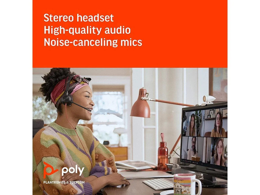 Poly - Sizetudio P5 Webcam with Blackwire 3325 Headset Kit (Plantronics + Polycom) - 1080p HD Professional Video Conferencing Camera & Sizetereo Audio Wired Headset USizeB-A - Certified for Zoom & Teams