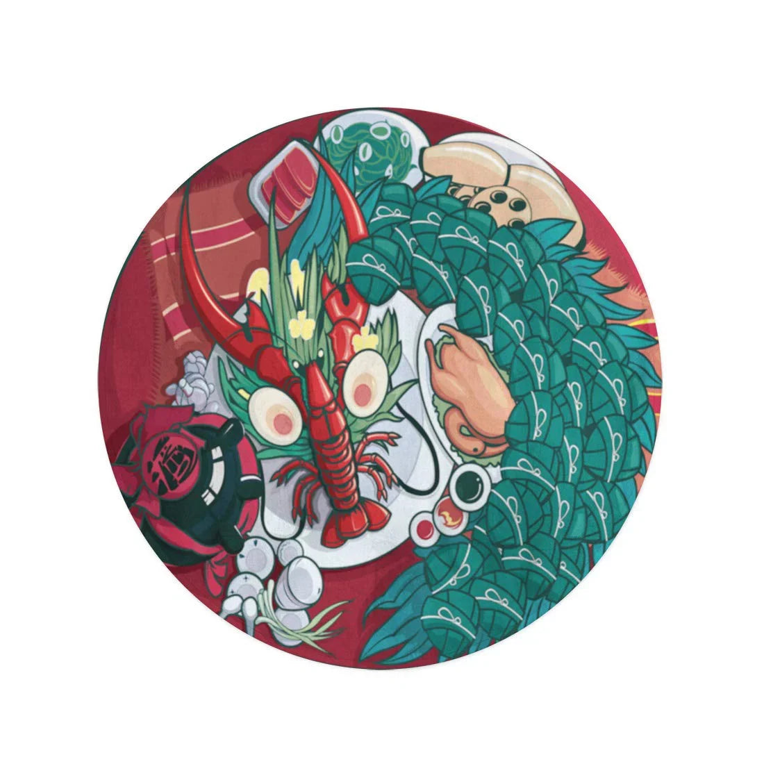 SizeIDONKU 60 inch Round Beach Towel Blanket Red Dumpling Dragon Boat Festival Food Cartoon Ancient Antique Travel Circle Circular Towels Mat Tapestry Beach Throw