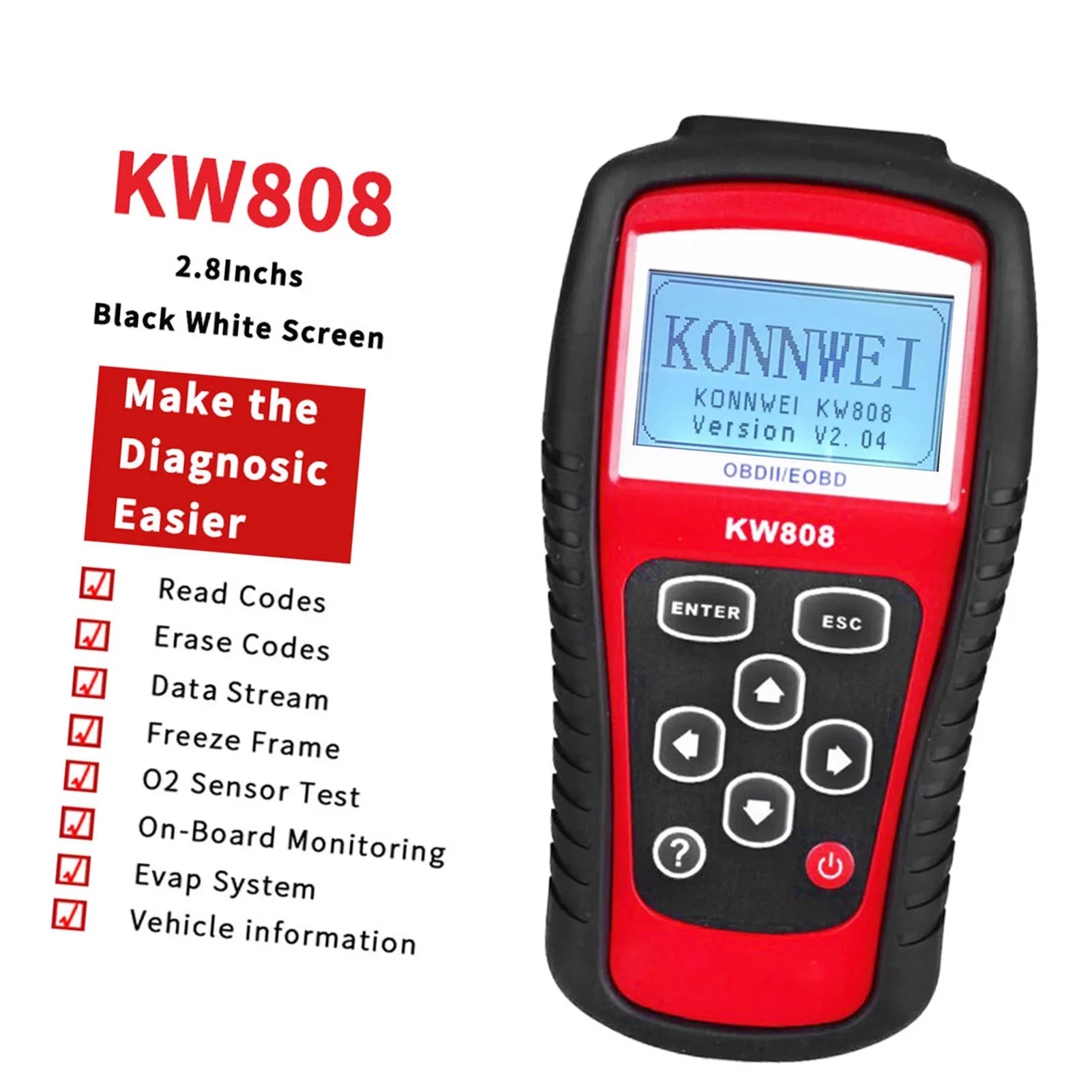Mixfeer OBDII / EOBD Cars Code Reader and Auto Sizecanner Detection Decoder KW808