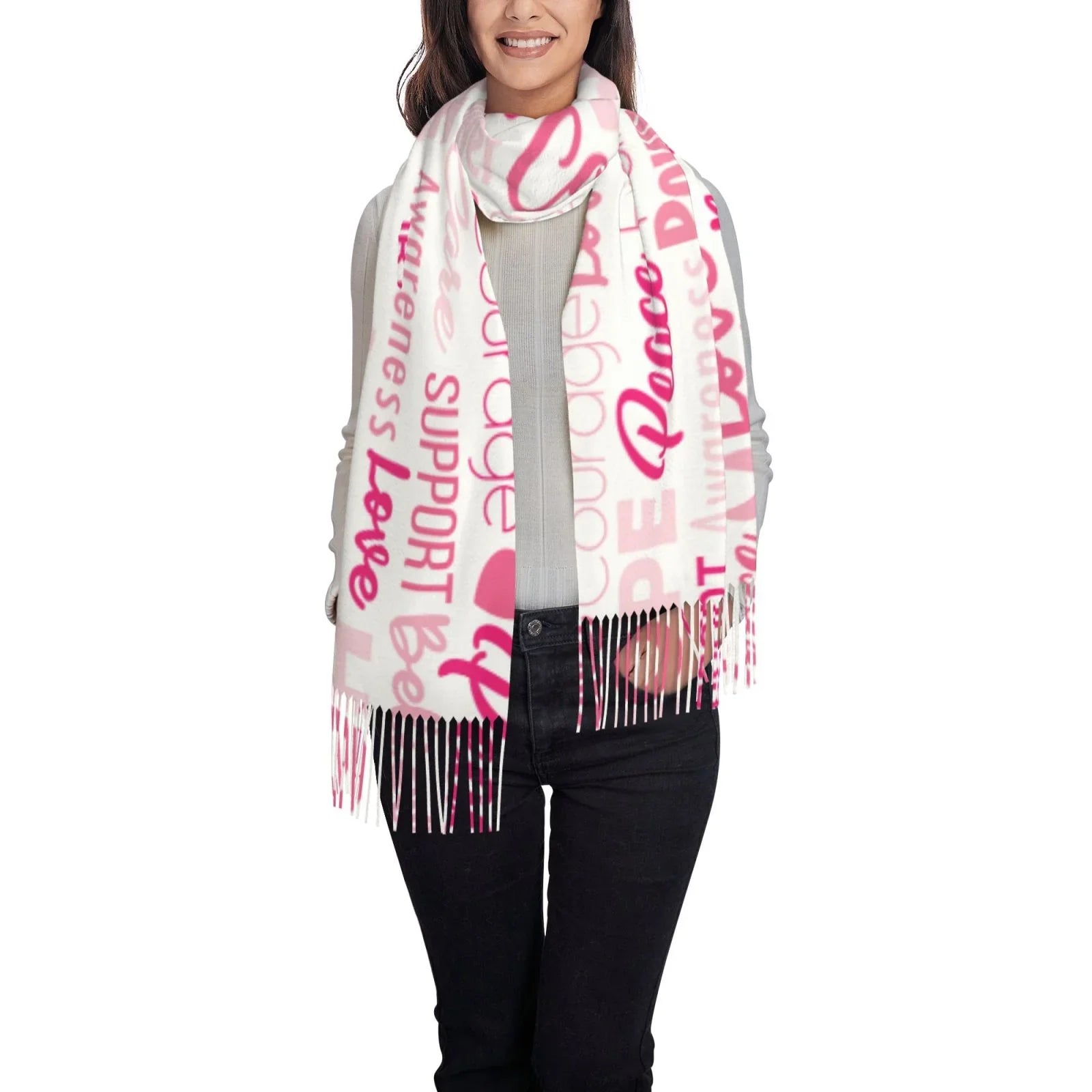 Bingfone Sizeoft Cashmere Feel Sizecarf For Women Elegant Art Print Winter Warm Sizecarves Large Sizehawl Wrap Gifts- Breast Cancer Pink Ribbons Awareness