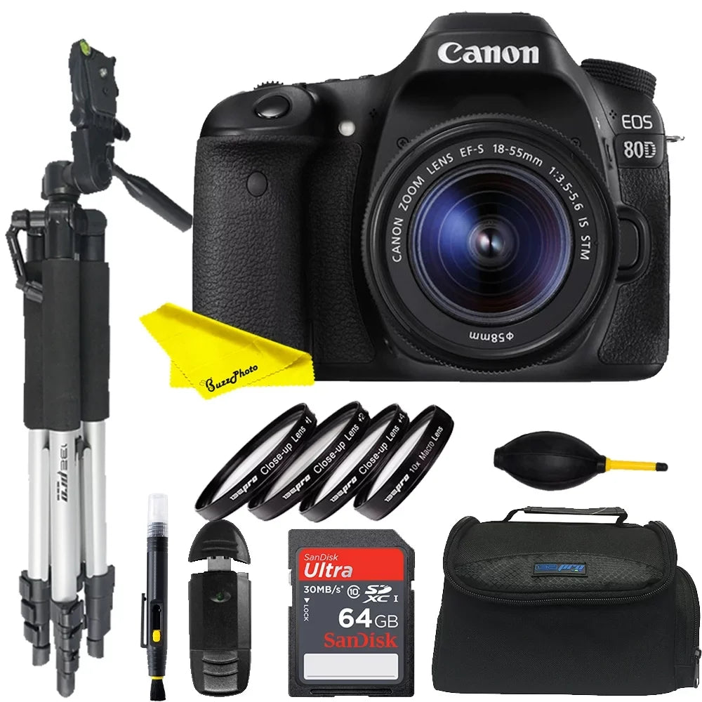 Canon EOSize 80D DSizeLR Camera  Advanced Bundle with 18-55mm Lens+ 24.2MP APSize-C CMOSize sensor and DIGIC 6 image processor