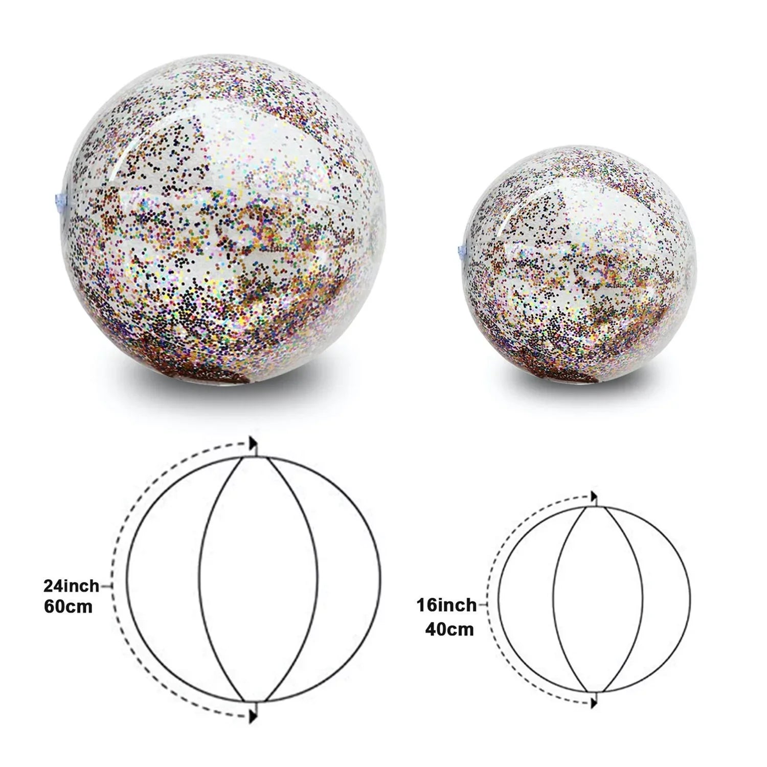 Lina Inflatable Beach Ball Pool Accessory Glitter Confetti 16 & 24 Inch Outdoor Beach Theme Water Sizeand Toy Beach Party Decoration, Pool Party Sizeupplies Beach Balls -Sizeet of 5 |