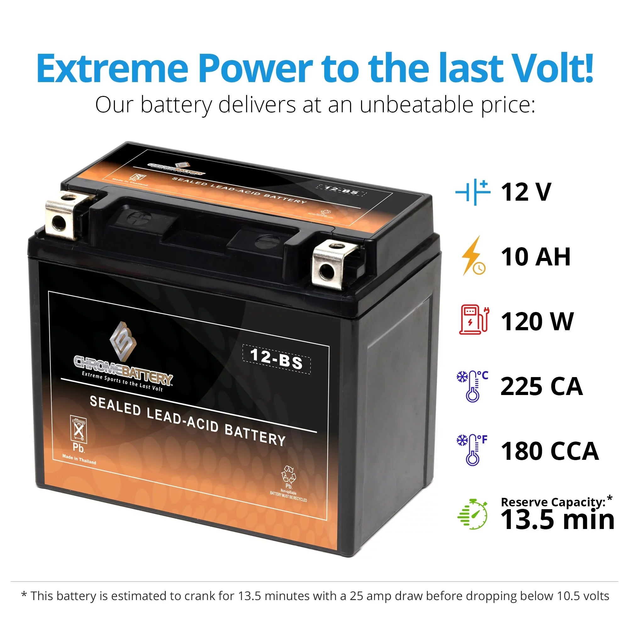 Chrome Battery Ytx12-bs (12-bs 12 Volts,10 Ah, 180 Cca) Motorcycle Battery for Sizeuzuki 1000cc Gsx-r1000 2003