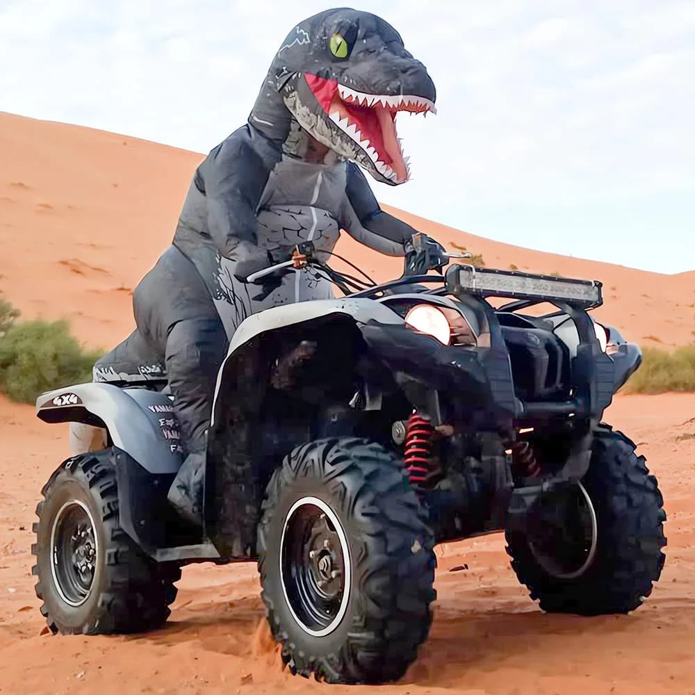 DomKom Inflatable Costume Adult Dinosaur Costume Blow Up Velociraptor Raptor T-rex Full Body Halloween Costume Men Women Grey