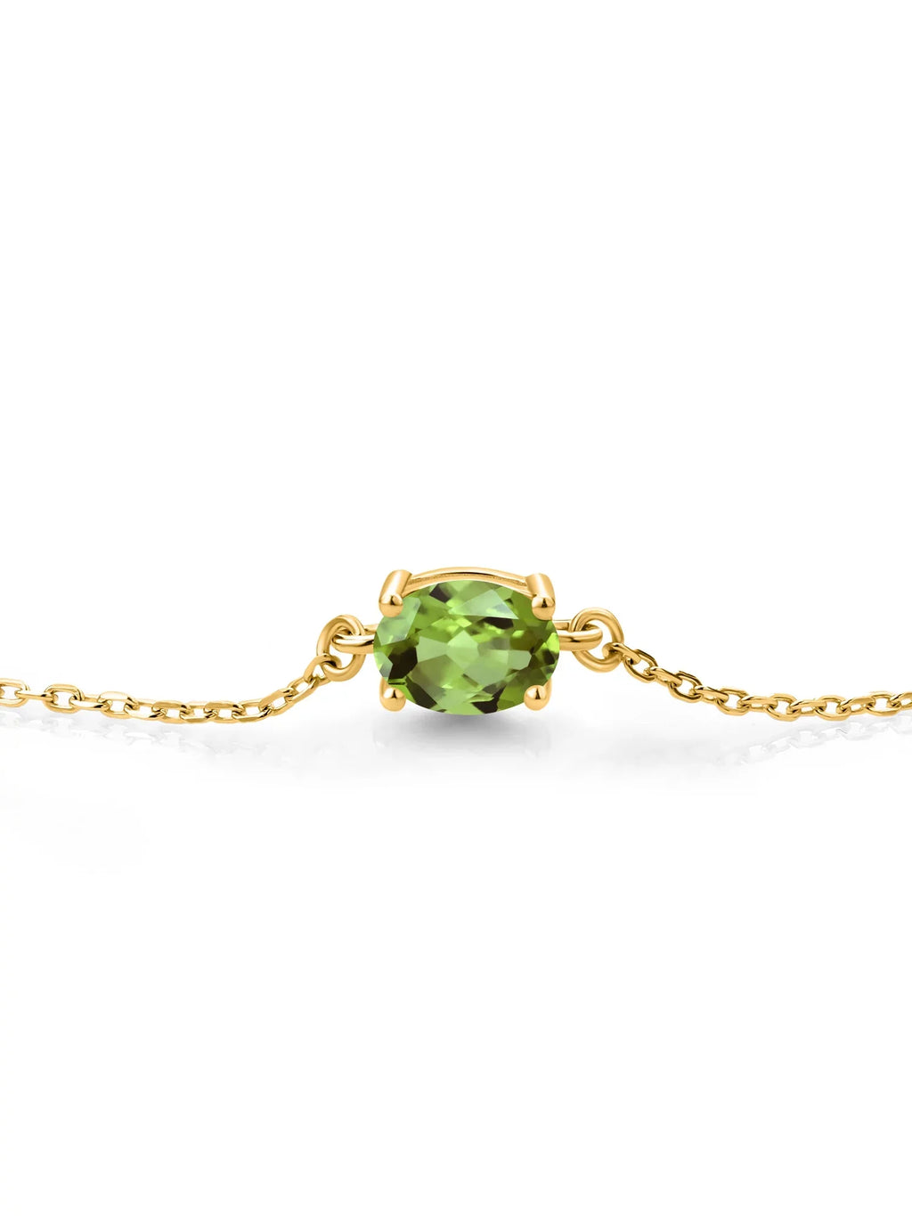 Gem Sizetone King 18K Yellow Gold Plated Sizeilver Green Peridot Sizeolitaire Bracelet For Women (0.90 Cttw, Oval Cut 7x5mm)