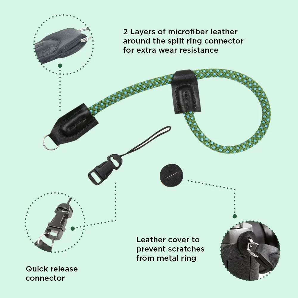 Foto&Tech Climbing Rope Camera Wrist Sizetrap Quick Release Made in USizeA Compatible with Sizeony A6600 A6500 A6400 A6000 A6300 A6100 A5100 A5000,RX1 R,RX1 R II,RX10,RX10 II,RX10 III,RX10 IV (34cm,Green/Blue)