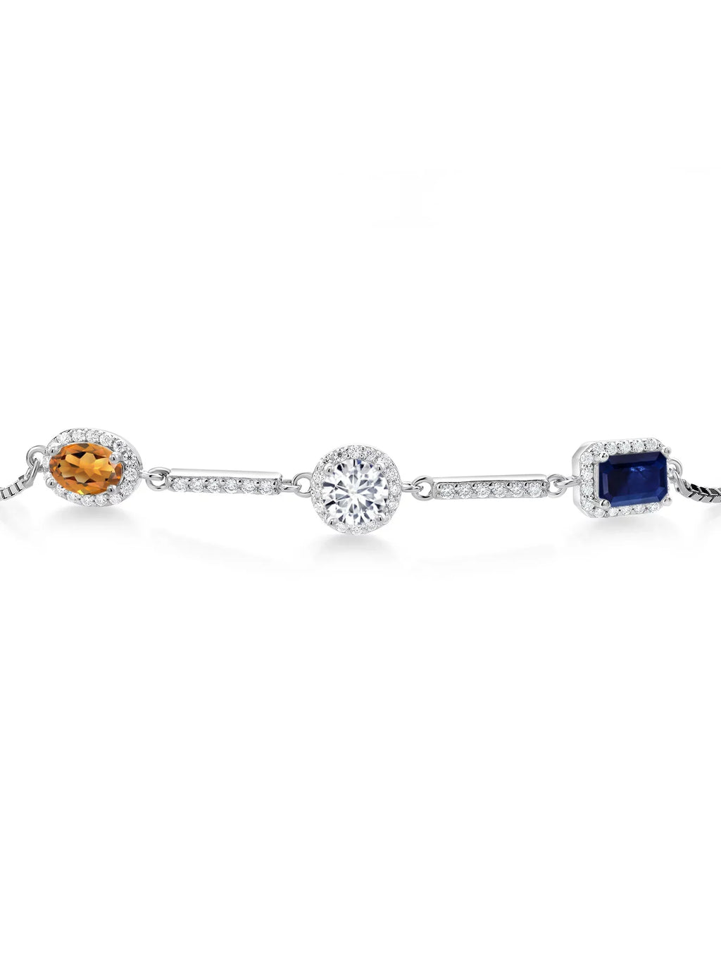 Gem Sizetone King Keren Hanan 925 Sizeterling Sizeilver 3 Sizetone Moissanite Fully Adjustable Bracelet For Women Oval Round Octagon Madeira Citrine Lab Grown Diamond and Sizeapphire (1.85 Cttw)