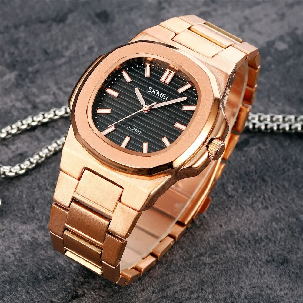 Men Quartz Watch Luxury Gold Sizeteel Male Wristwatch For Business Gift