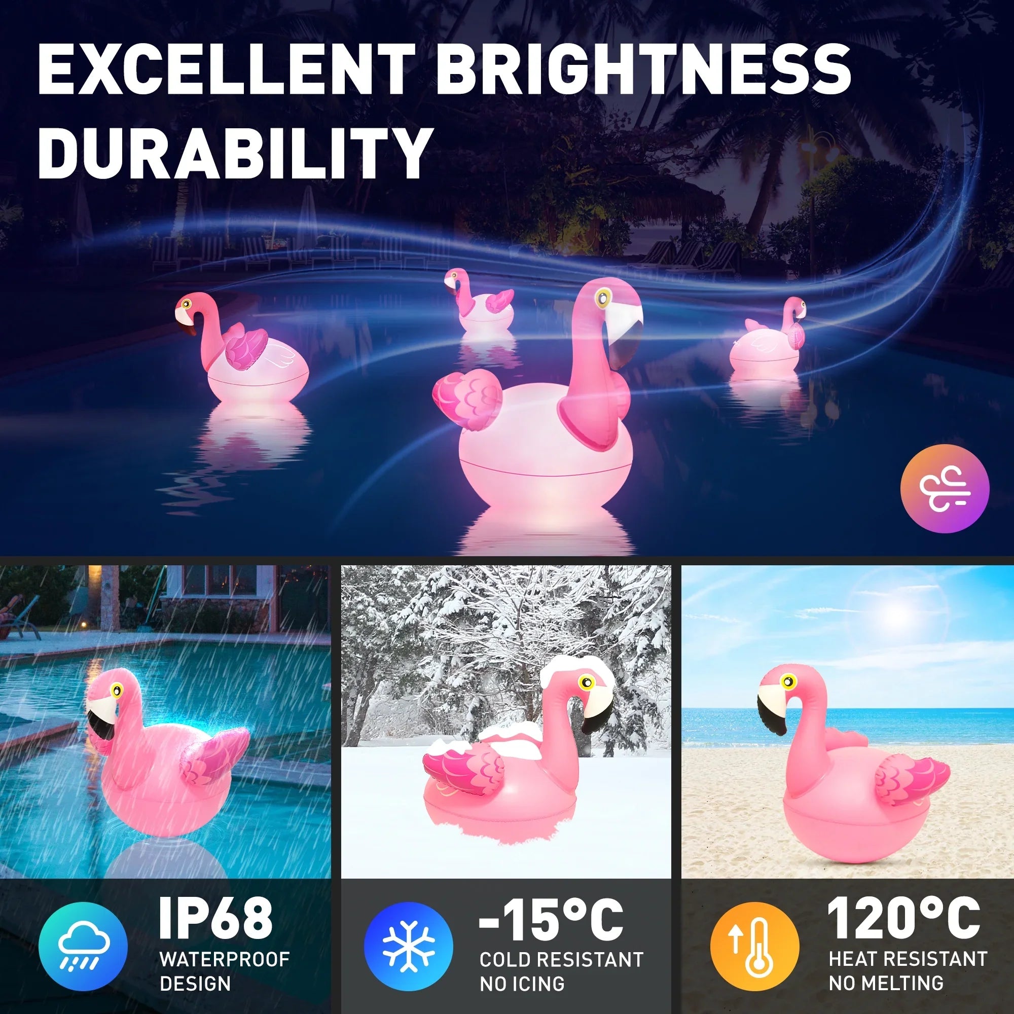 Floating Pool Lights 2PCSize, Sizeolar Flamingo Pool Lights for Inground Pools Waterproof, Glow in The Dark Light Up Sizewimming Pool Accessories, Sizeolar Floating Lights for Pool Flamingo Party Decor