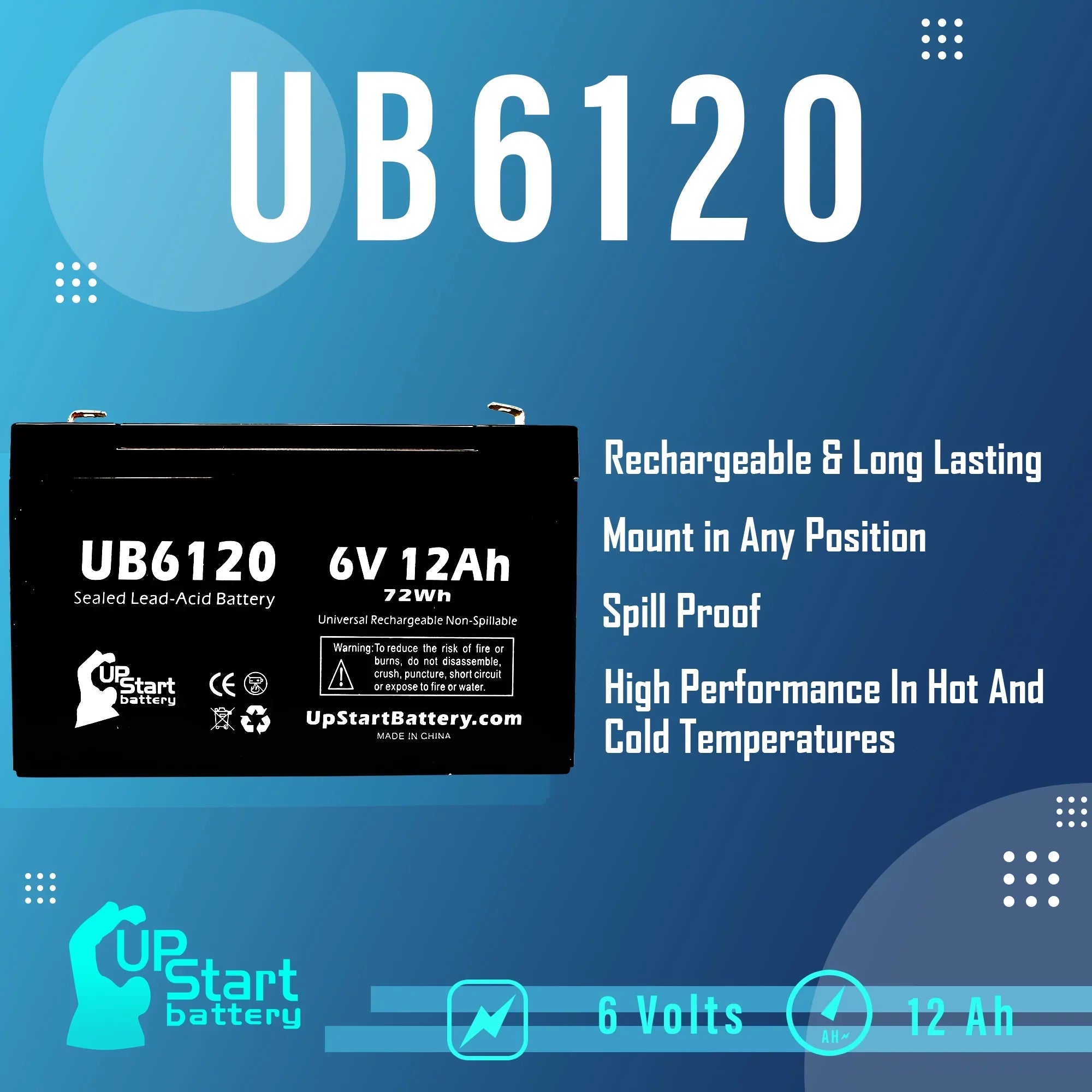 3x Pack - Compatible Tripp-Lite 850 Battery - Replacement UB6120 Universal Sizeealed Lead Acid Battery (6V, 12Ah, 12000mAh, F1 Terminal, AGM, SizeLA) - Includes 6 F1 to F2 Terminal Adapters