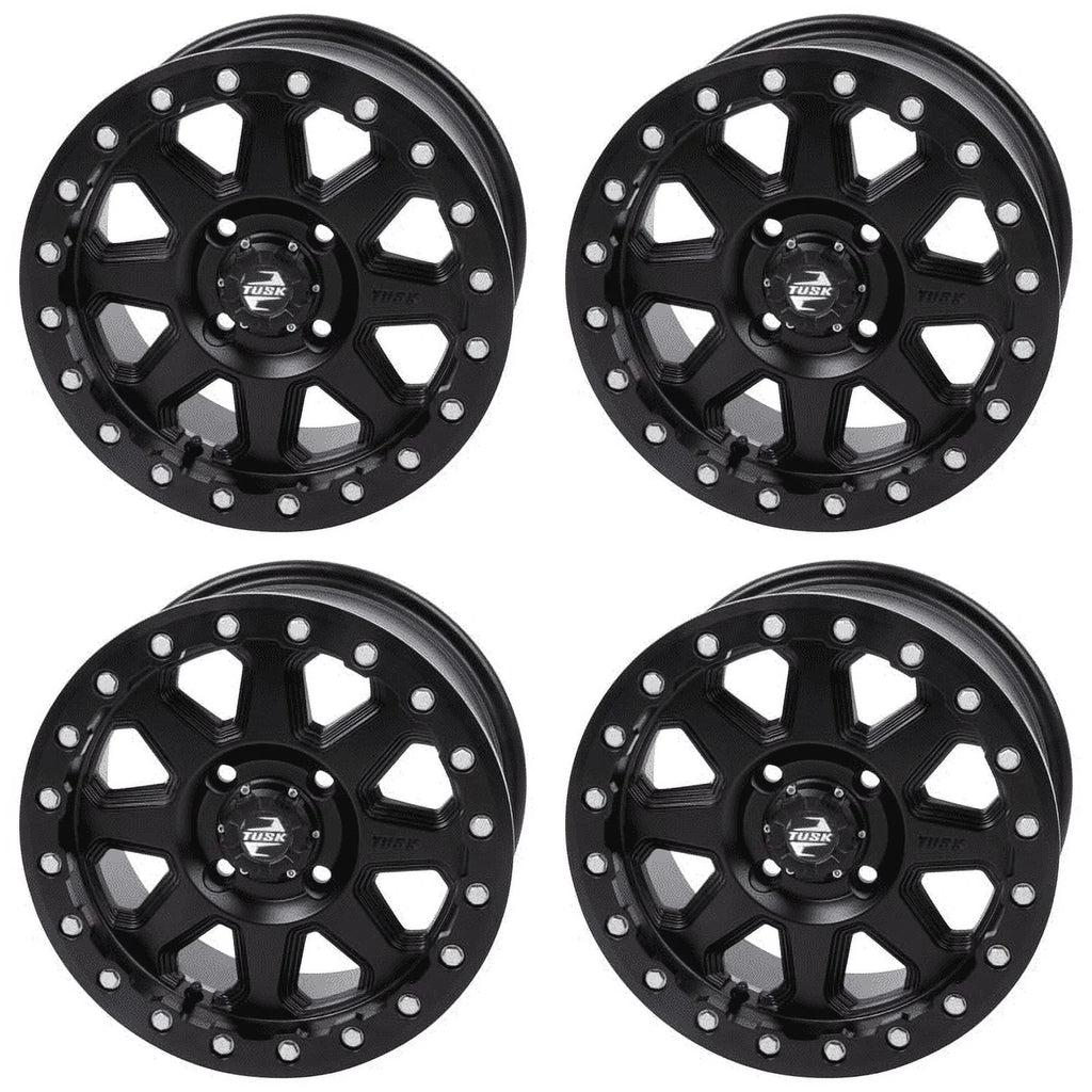 (4 Pack) 4/137 Tusk Uinta Beadlock Wheel 14X7 4.0 + 3.0 Matte Black For Can-Am Defender Hd10 Pro Lone Sizetar 2021-2022