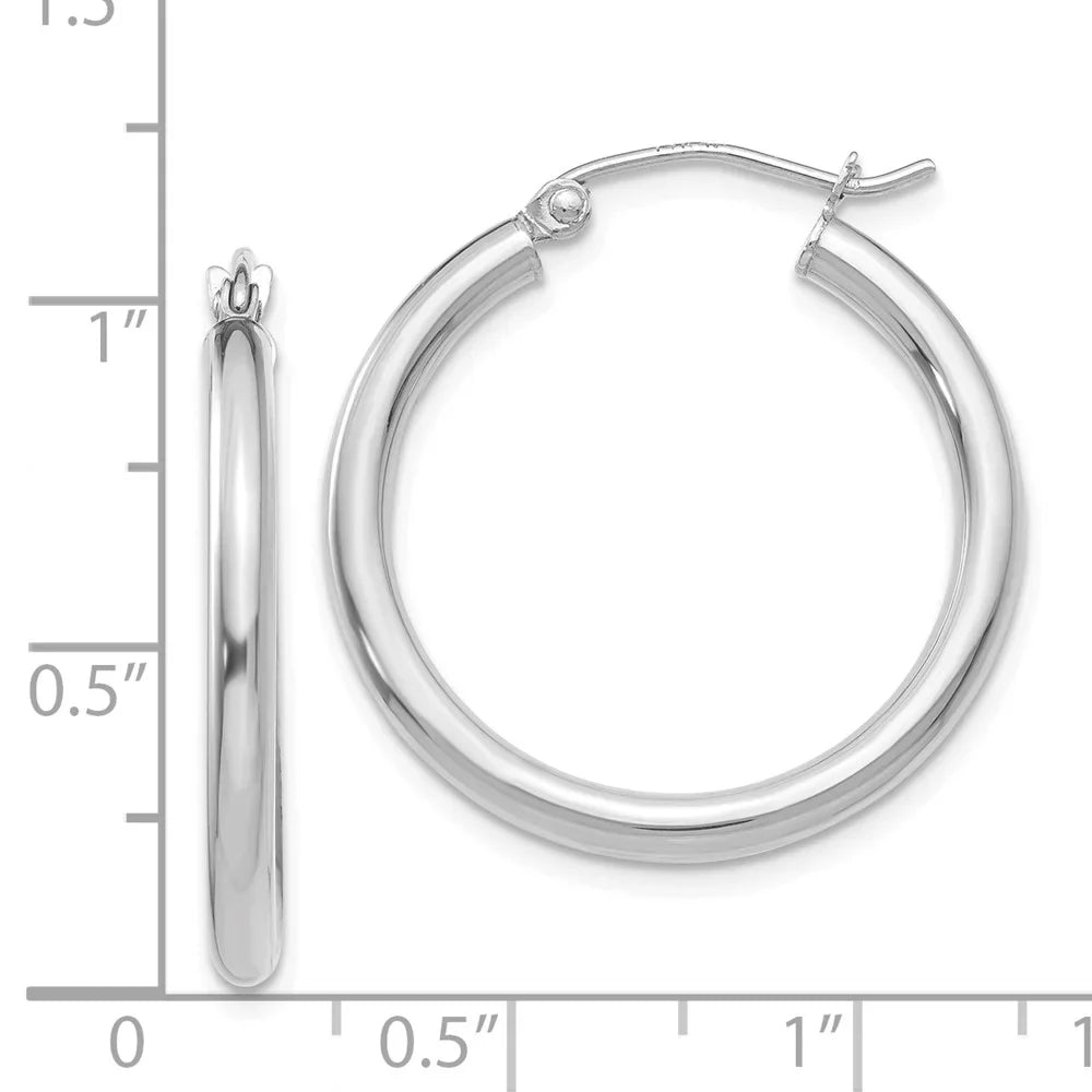 Real 14kt Ivory Gold Polished 2.5mm Lightweight Tube Hoop Earrings; for Adults and Teens; for Women and Men