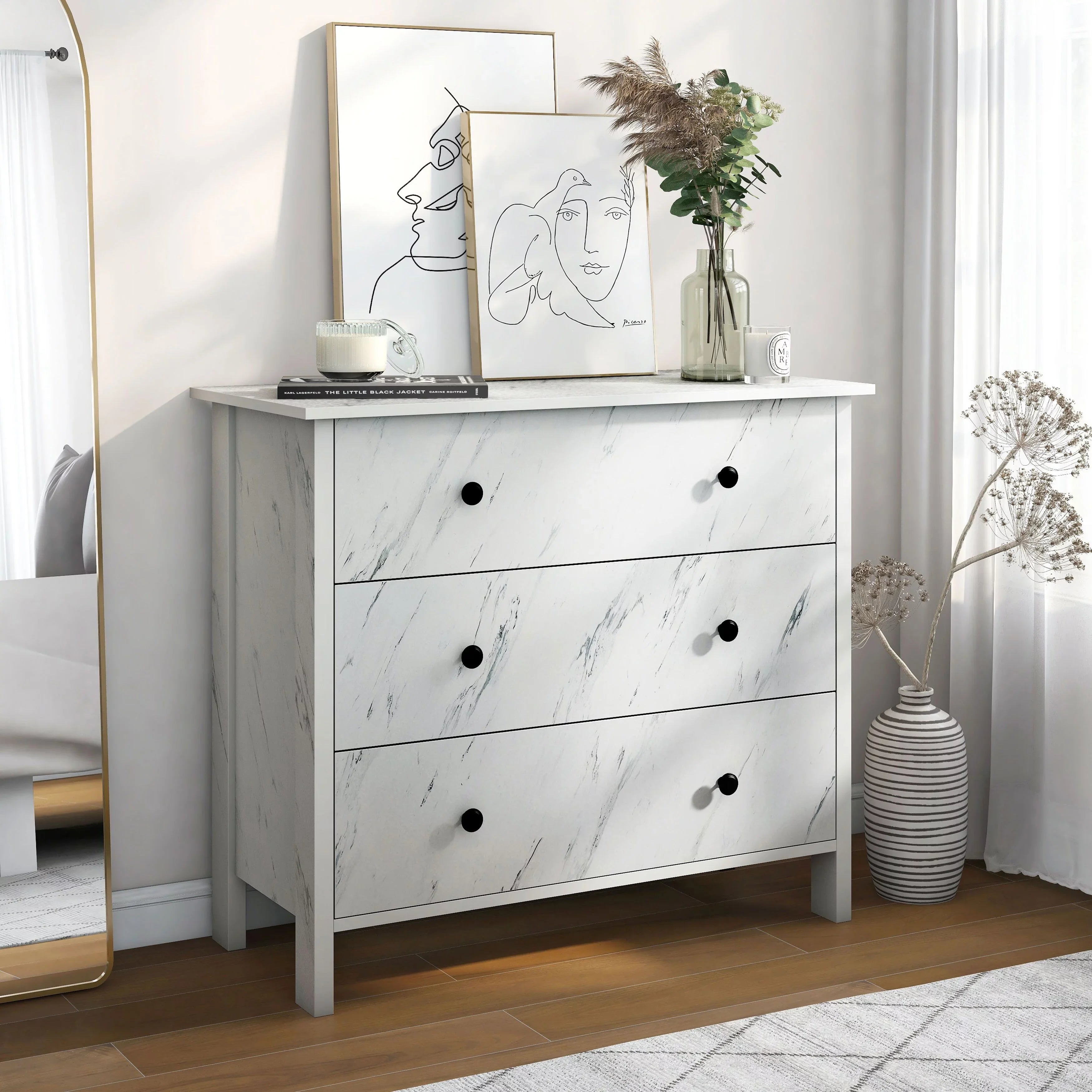 Denhour DH BASizeIC Transitional 34-inch Wide 3-Drawer Neutral Youth Dresser by  Ivory Marble