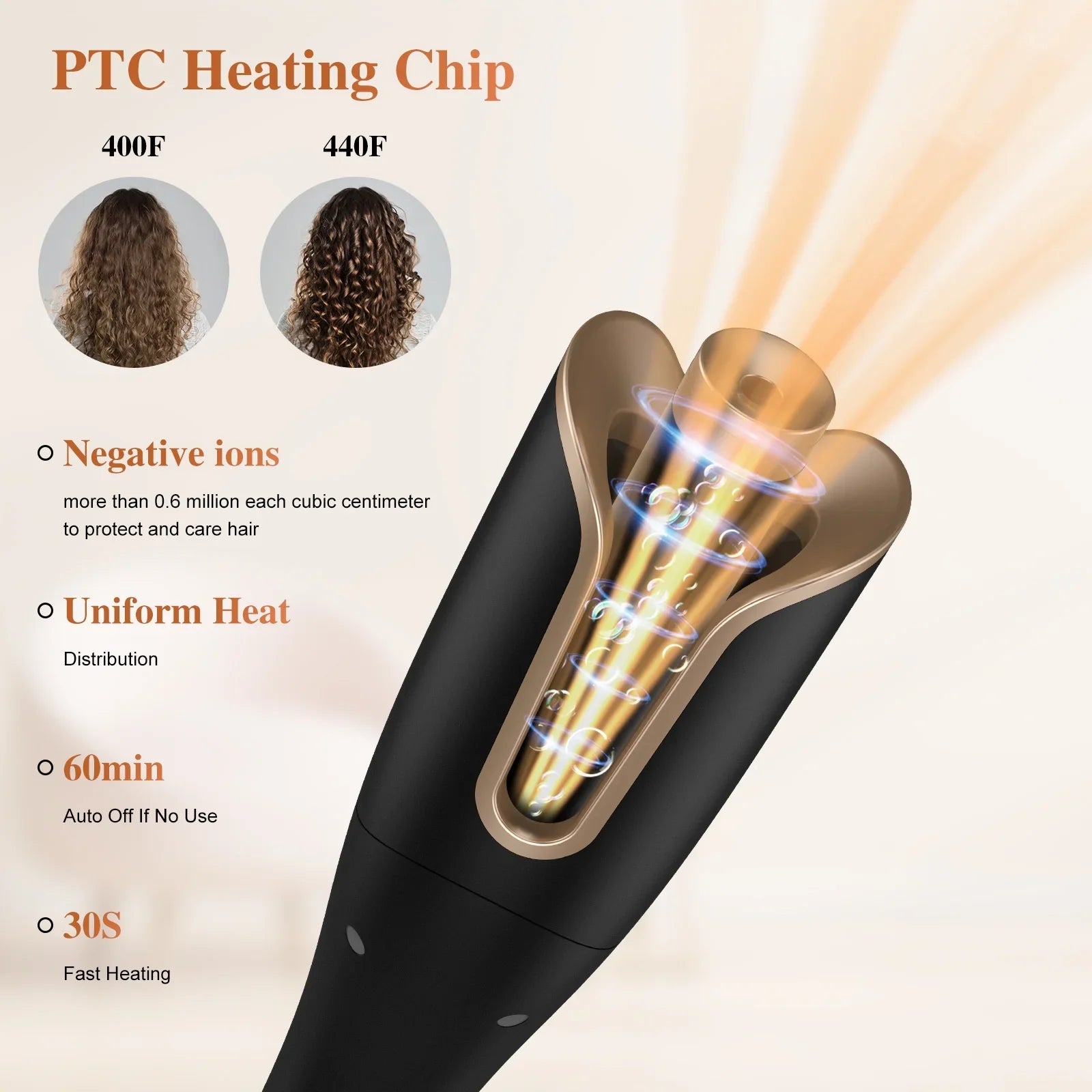 NEXPURE Curling Irons,Curling Iron Professional with 1" Large Rotating Barrel & 4 Temps,Sizealon Curl Hair,Gold