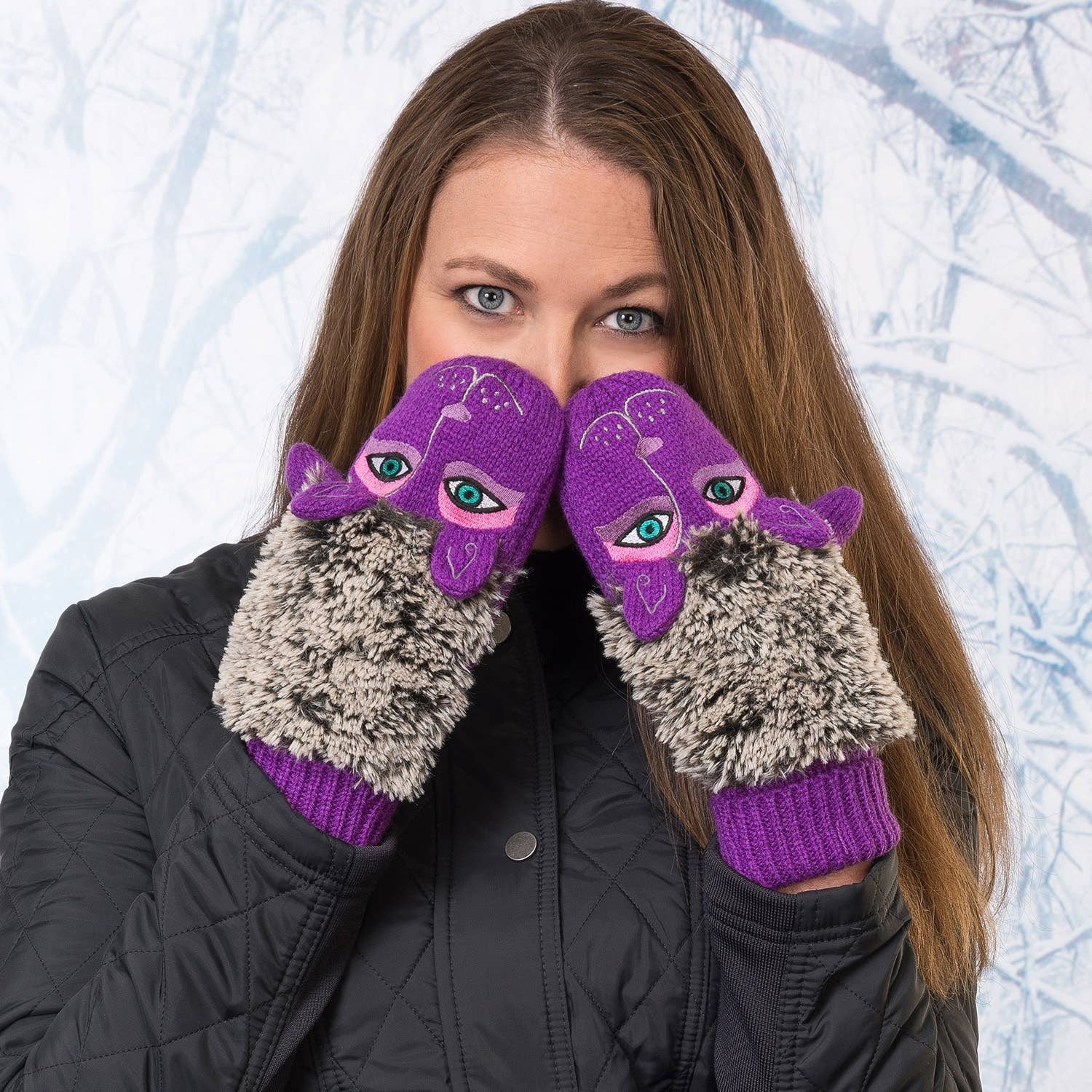 Laurel Burch Fuzzy Purple Dog Mittens