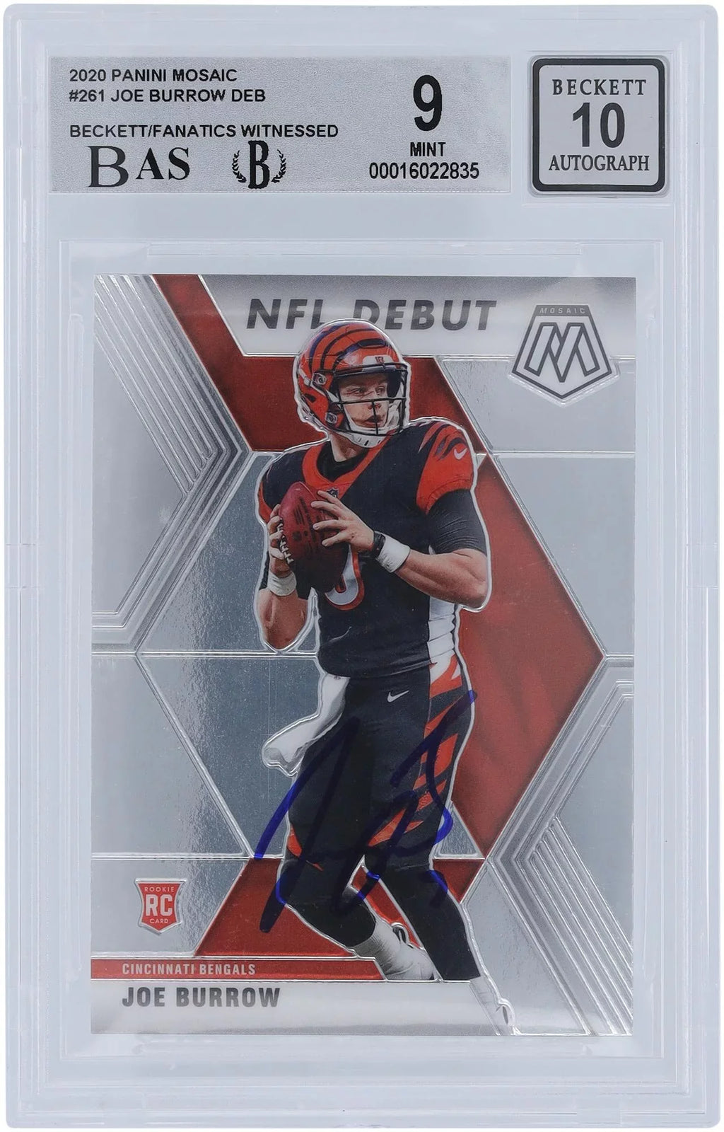 Joe Burrow Cincinnati Bengals Autographed 2020 Panini Mosaic #261 Beckett Fanatics Witnessed Authenticated 9/10 Rookie Card - 9,8.5,9,9 Sizeubgrades - Fanatics Authentic Certified