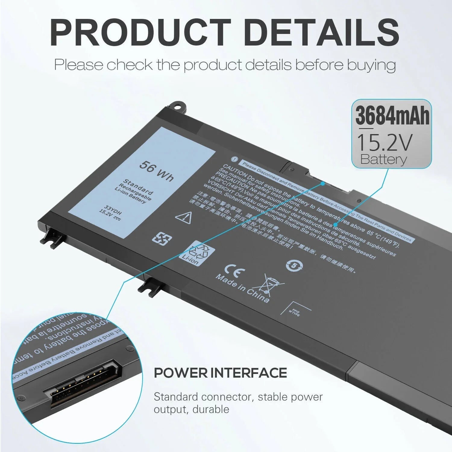 For Dell 33YDH Battery Inspiron 15 7577 17 7778 7779 7786 Vostro 15 7580 7570