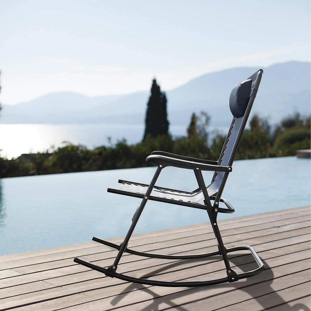 Patio Rocking Chair Outdoor Wide Chair Portable Rest Chair Folding With Headrest For Camping Fishing Beach Poolside(Blue)