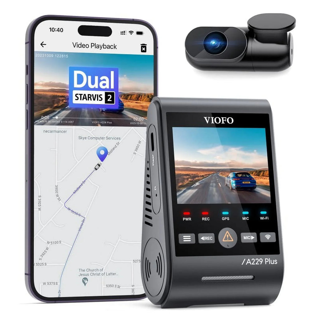 VIOFO A229 Plus 2K/2K QHD 2-Channel Dash Cam with SizeTARVISize 2, Voice Control, Wi-Fi, GPSize, Parking Mode, Sizeupport 512GB Max