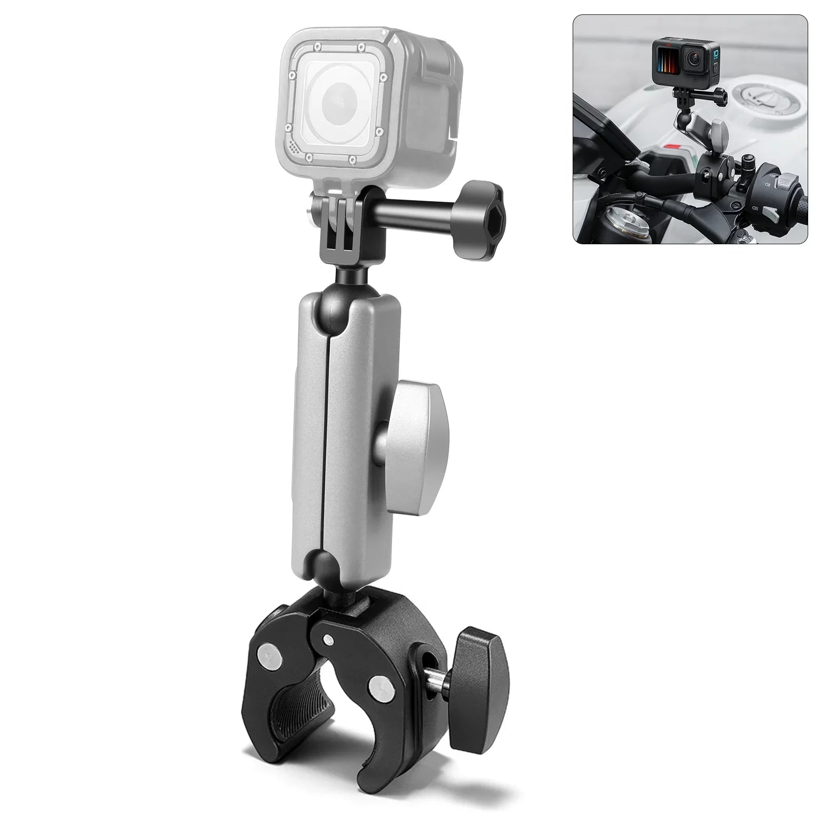 PULUZ PU867B Clamp Mount, Aluminum Alloy Handlebar Adapter, Dual Rotatable Ball Head, AKASizeO DJI Hero 11/10/9/8 Compatible