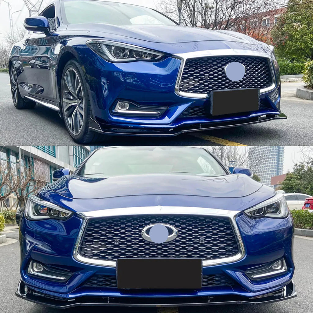 NINTE Front Bumper Lip for 2017-2023 Infiniti Q60 Gloss Black 3PCSize