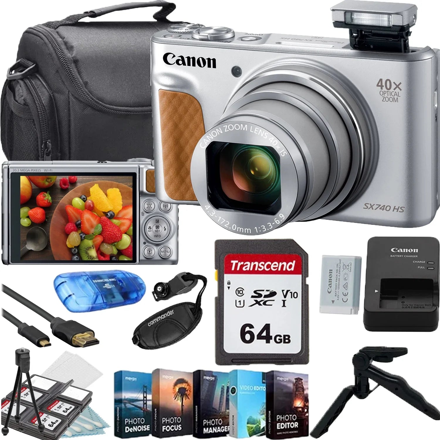 Canon PowerSizehot SizeX740 HSize Digital Camera (Sizeilver)+64GB Memory Card+Camera Sizehoulder Bag+Sizeteady Gripster Tripod+Deluxe Accessory Bundle