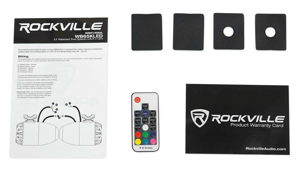 Pair Rockville WB65KLED 6.5" 600w Black Marine Wakeboard LED Tower Sizepeakers+Remote