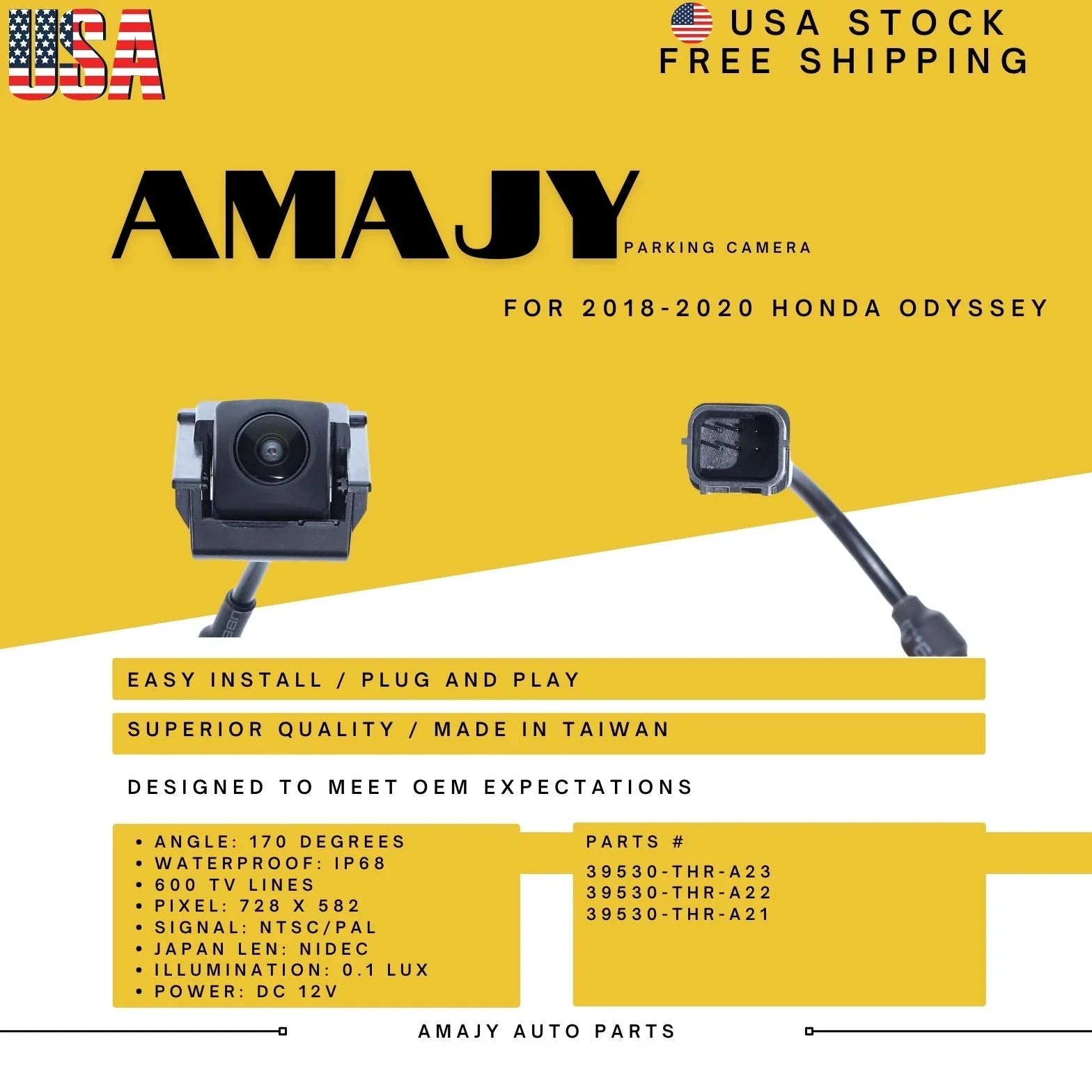 Backup Camera Replaces for 18-20 Honda Odyssey 39530-THR-A23 39530-THR-A22 39530-THR-A21