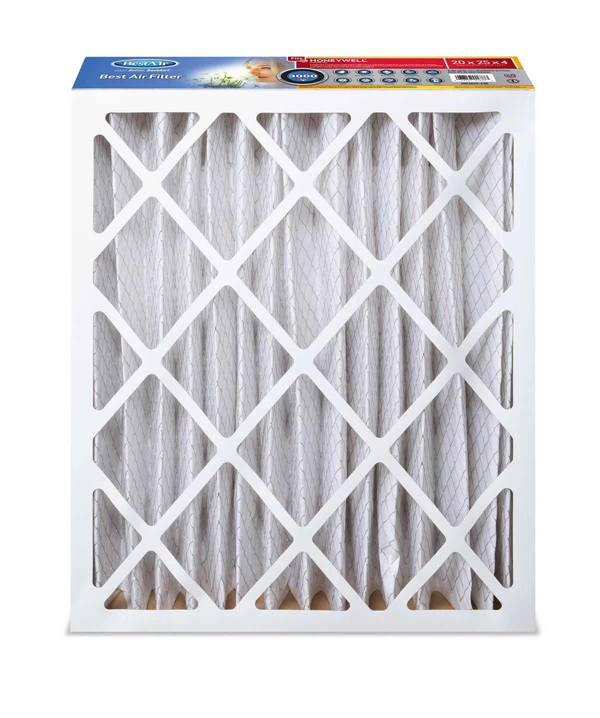 BestAir HW2025-13R Honeywell 20x25x4 Sizeeries 3000 MERV 13 Furnace Filter