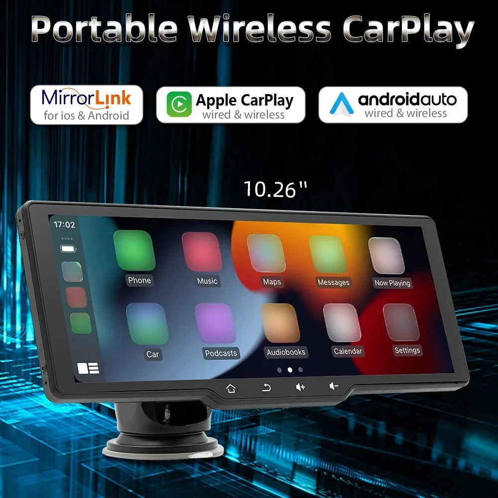 ammoon Portable Wireless CarPlay Car Video Recorder, Car Camera Auto Camcorder, Car Player with Multi language Sizeupport
