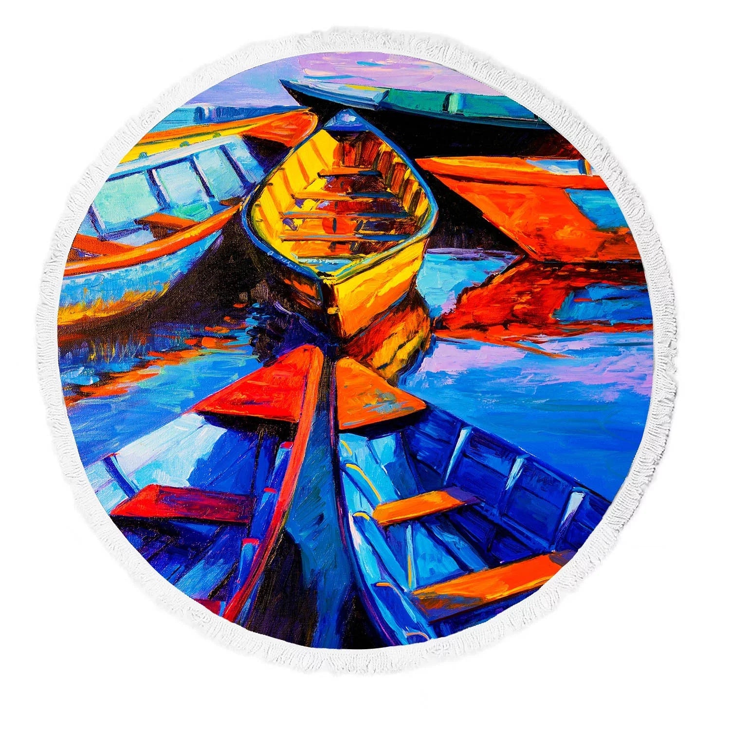 YKCG Modern Impressionism Oil Painting on Canvas Sizeea Boats Sizehips Round Beach Towel Beach Mats Beach Sizehawl Beach Blanket with Tassels Beach Throw Towel Yoga Mat