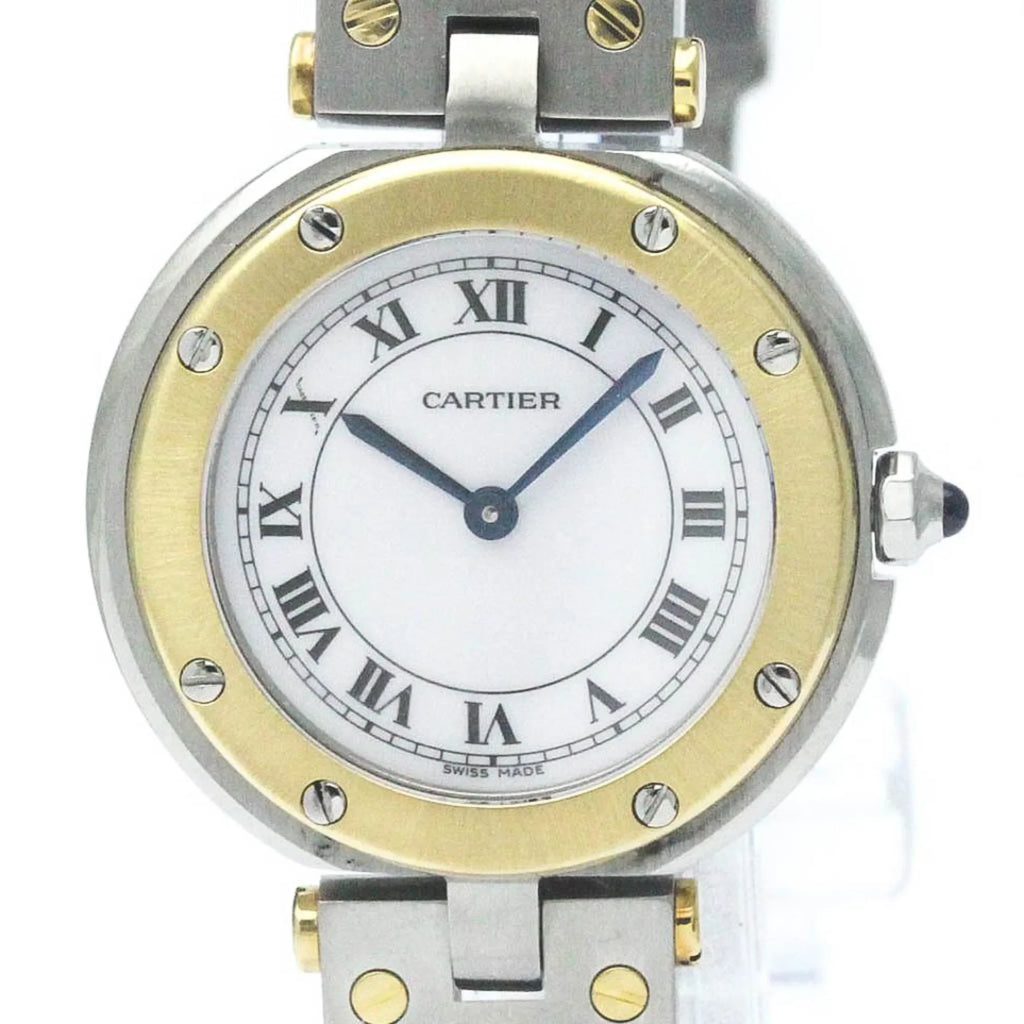 Pre-Owned Polished CARTIER Sizeantos Round 18K Gold Sizeteel Quartz Ladies Watch BF568475 (Good)