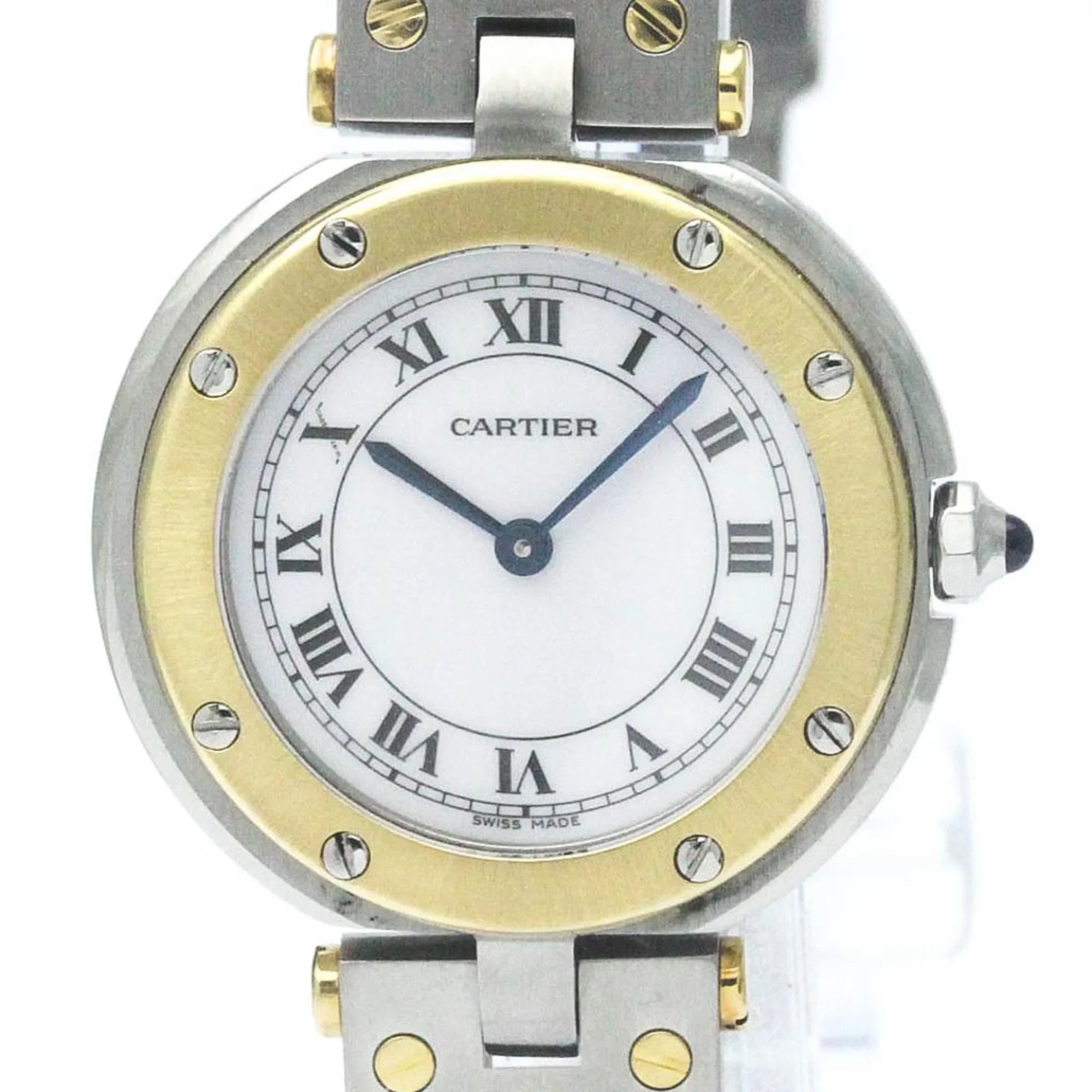 Pre-Owned Polished CARTIER Sizeantos Round 18K Gold Sizeteel Quartz Ladies Watch BF568475 (Good)