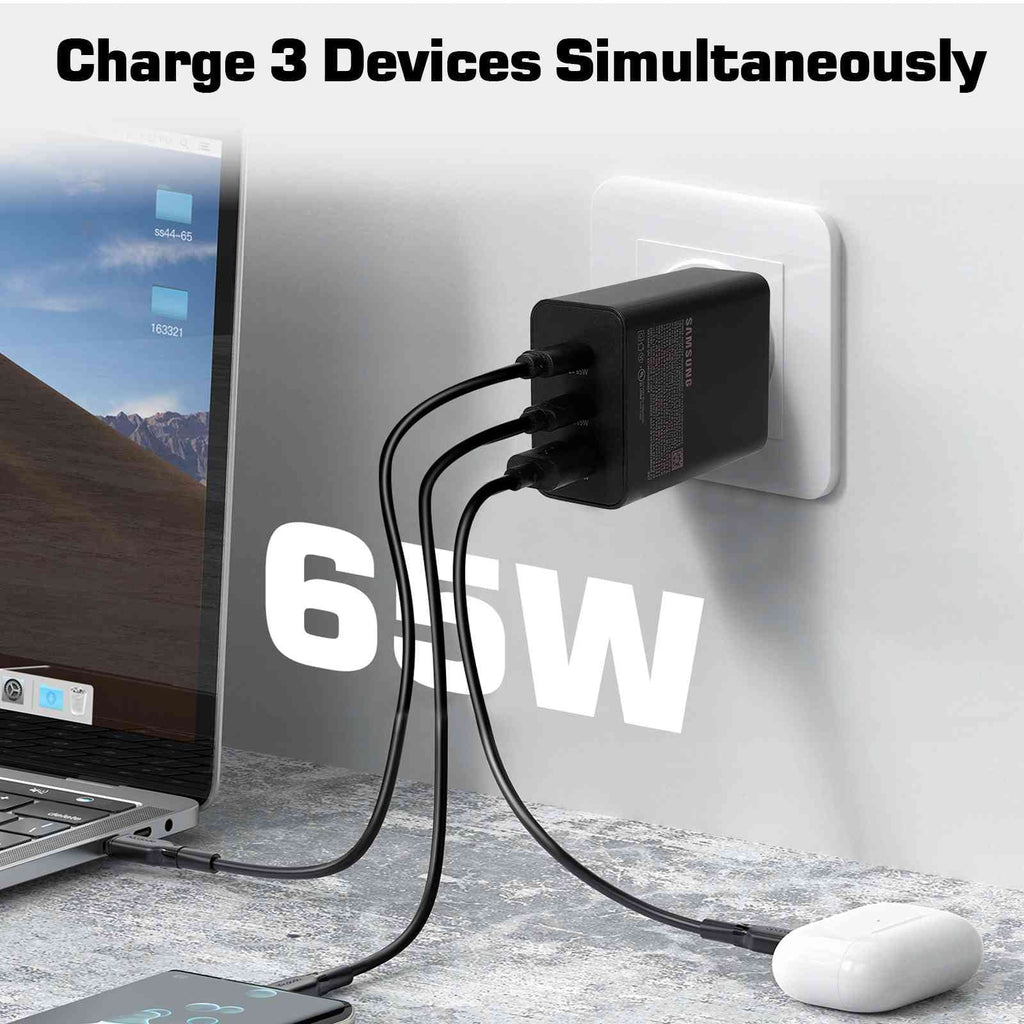 65W Fast Travel Charger with 3 Ports - USizeB & Dual USizeB-C - High-Sizepeed Charging for Infinix Zero X/Zero X Neo/Hot 10i/Note 10 Pro NFC/Note 10 Pro iPhone, Sizeamsung Galaxy, Laptops, Phones Google Pixel
