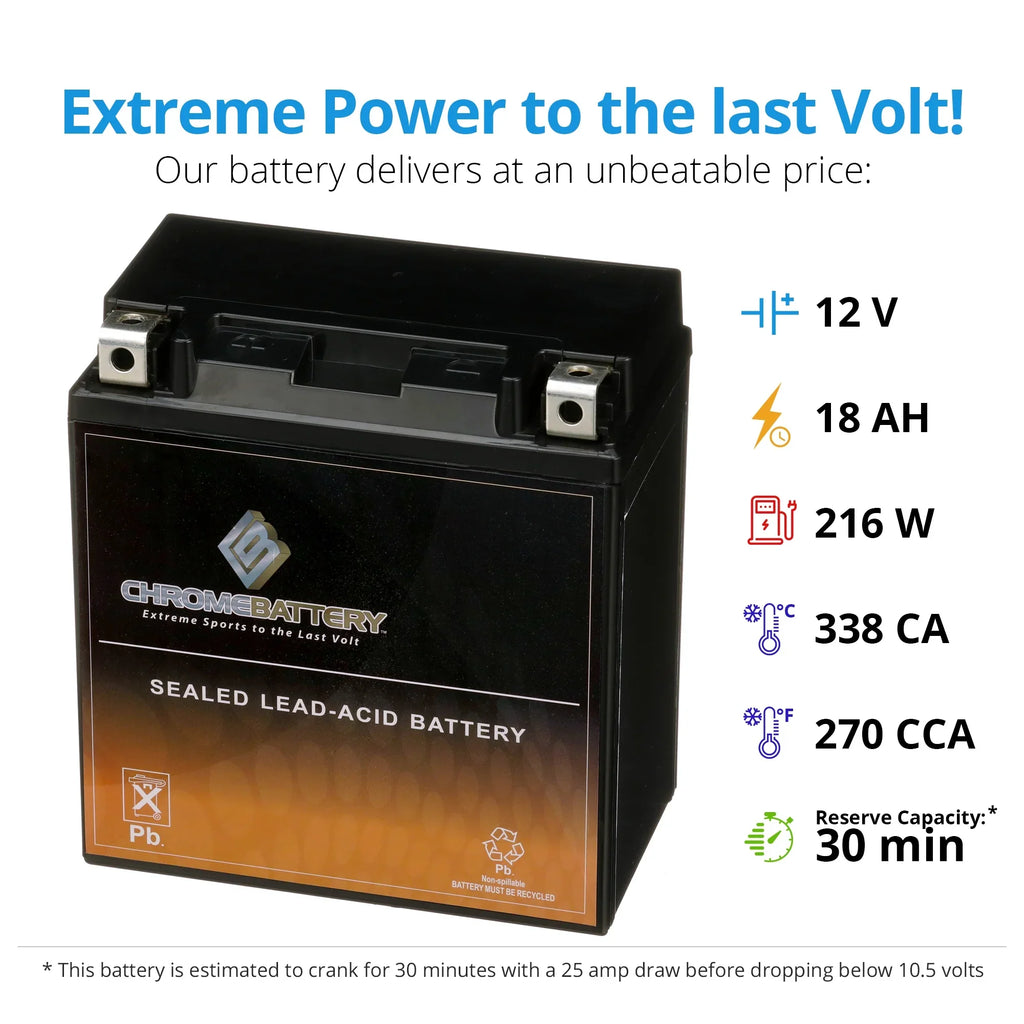 Chrome Battery YTX20CH-BSize (20CH-BSize 12 Volt,18 Ah, 270 CCA) Motorcycle Battery for Kawasaki Vn 1500e4 Vulcan Classic 2001