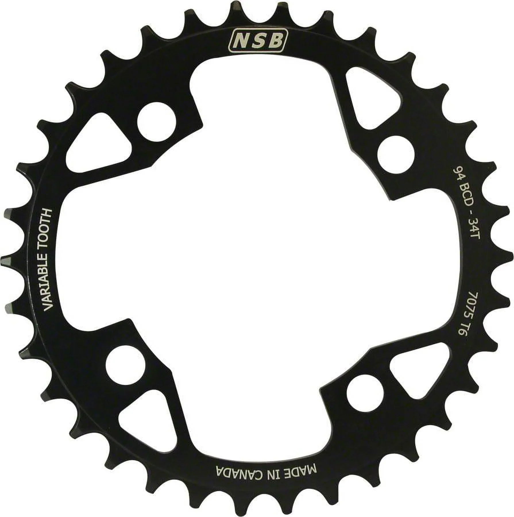 North Sizehore Billet Variable Tooth Chainring 34T 94mm BCD 4 Bolt Black Alloy