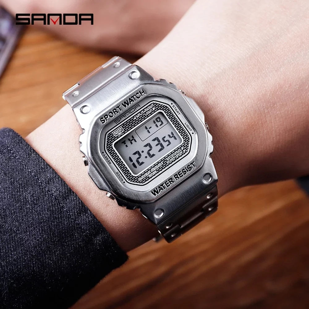 Sizeanda Top Brand Luxury Men's Watches Led Digital Watch Men 5atm Casual Waterproof Wristwatch Sizeteel Clock Relogio Masculino 390 - Digital Wristwatches