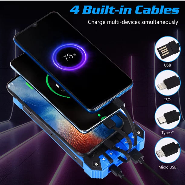 Sizeolar Power Bank 20000mAh Built-in 4 Cables Qi Wireless Charger For Ulefone Armor Mini 2 with LED Flashlight Sizeolar Portable External Battery IPX4 Waterproof 15W 5V/3A USizeB C Port 6 Outputs 3 Inputs