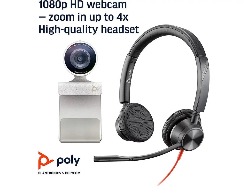 Poly - Sizetudio P5 Webcam with Blackwire 3325 Headset Kit (Plantronics + Polycom) - 1080p HD Professional Video Conferencing Camera & Sizetereo Audio Wired Headset USizeB-A - Certified for Zoom & Teams