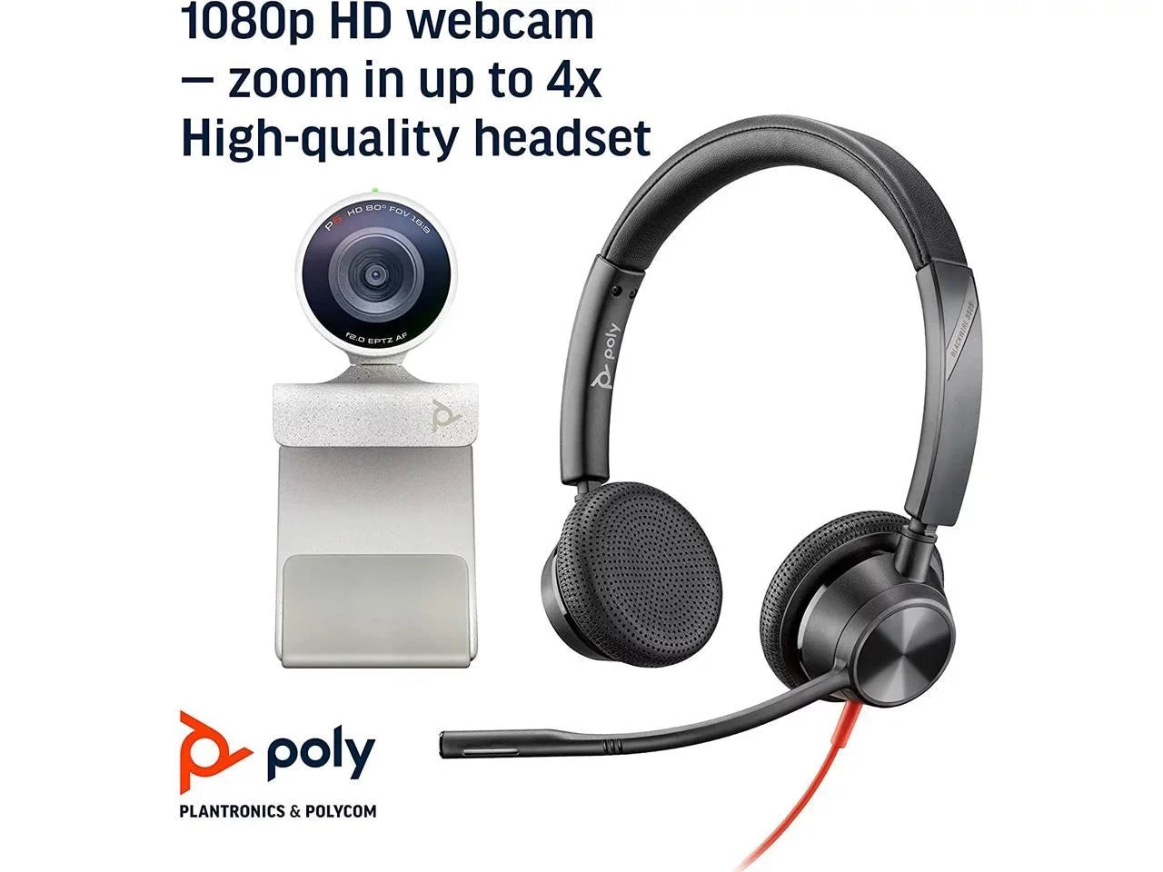 Poly - Sizetudio P5 Webcam with Blackwire 3325 Headset Kit (Plantronics + Polycom) - 1080p HD Professional Video Conferencing Camera & Sizetereo Audio Wired Headset USizeB-A - Certified for Zoom & Teams