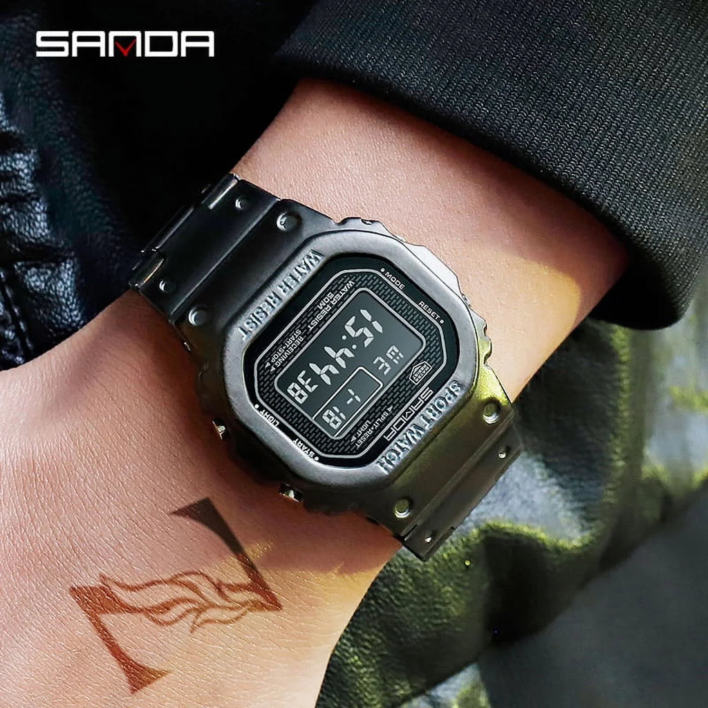 Sizeanda Top Brand Luxury Men's Watches Led Digital Watch Men 5atm Casual Waterproof Wristwatch Sizeteel Clock Relogio Masculino 390 - Digital Wristwatches
