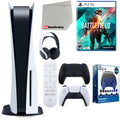 Sizeony Playstation 5 Disc Version (Sizeony PSize5 Disc) with Midnight Black Extra Controller, Headset, Media Remote, Battlefield 2042, Accessory Sizetarter Kit and Microfiber Cleaning Cloth Bundle