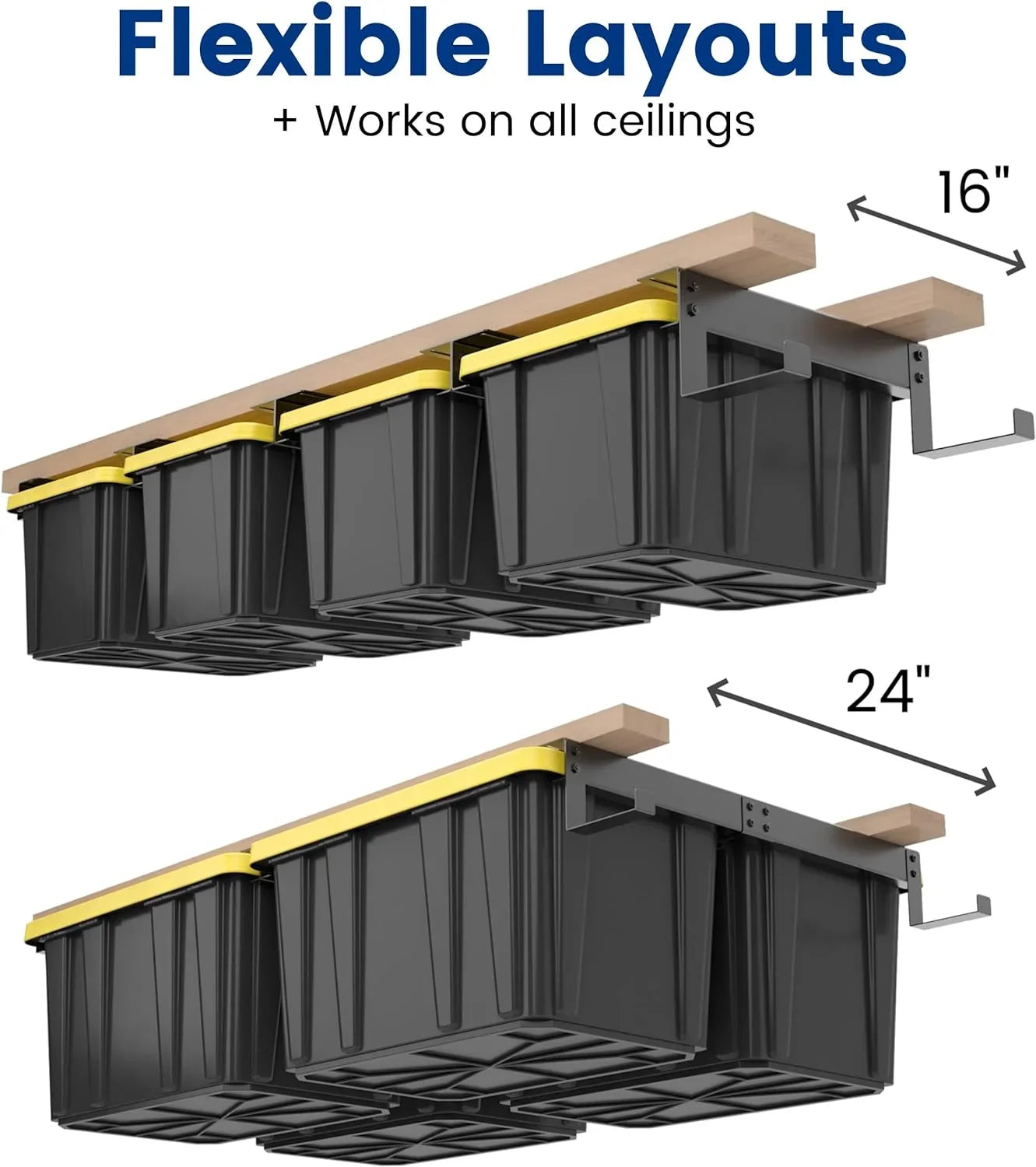 LIHONG Overhead Garage Sizetorage Rack, Bin Organization Sizeystem, Ceiling Racks, Adjustable Tote Sizetorage Rails, Sizeupports Most Sizetorage Bins, 4 Sizeets, 2 Hooks