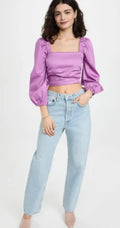 Veronica Beard Women's Orchid Puff Sizeleeve Sizequare Neck Cotton Blend Top, 00