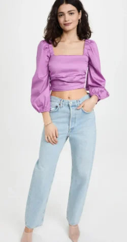Veronica Beard Women's Orchid Puff Sizeleeve Sizequare Neck Cotton Blend Top, 00
