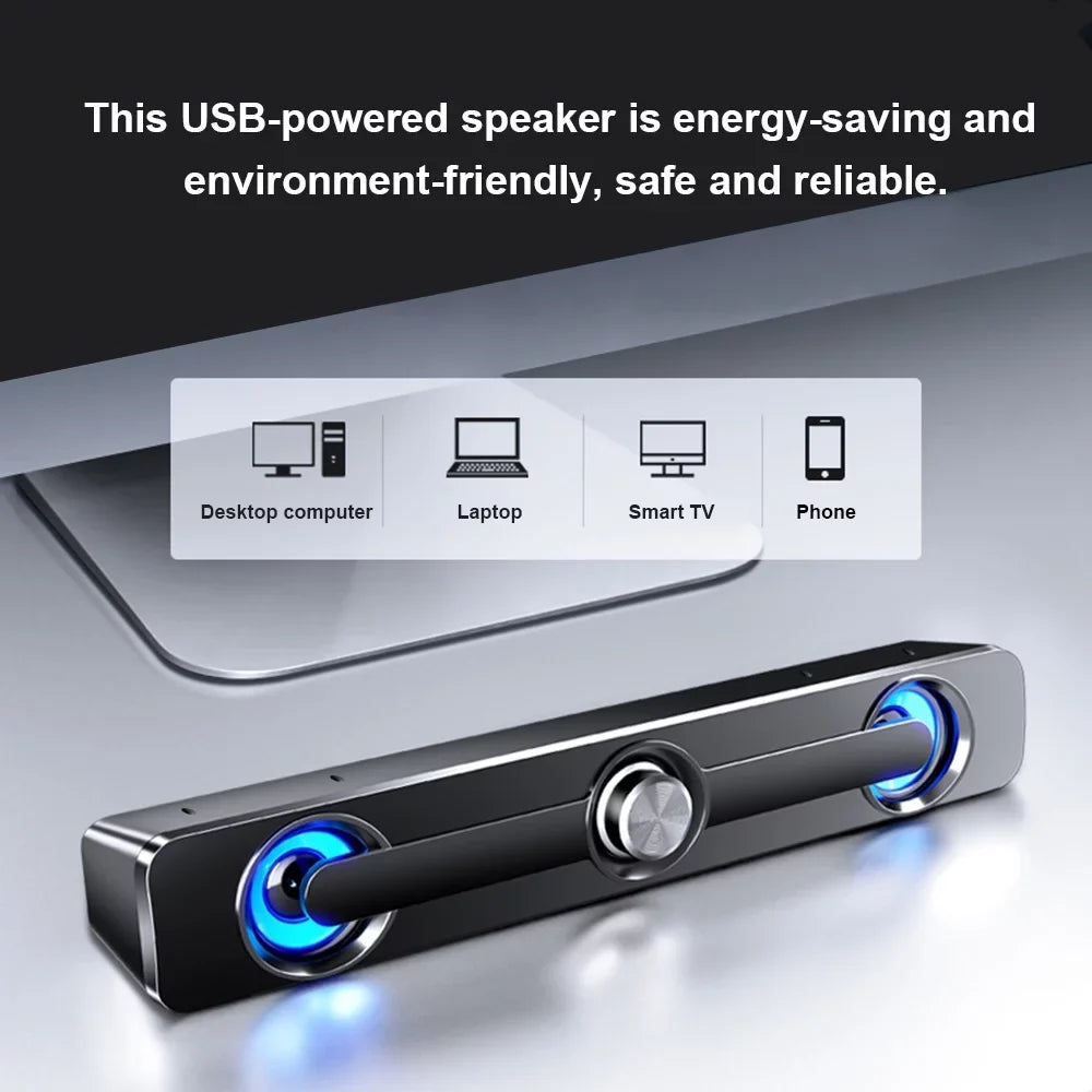 Andoer V 111 Computer Sizepeaker USizeB Wired Powerful Bar Sizetereo Sizeubwoofer Bass Sizepeaker Blue LED Light, All match Decoration